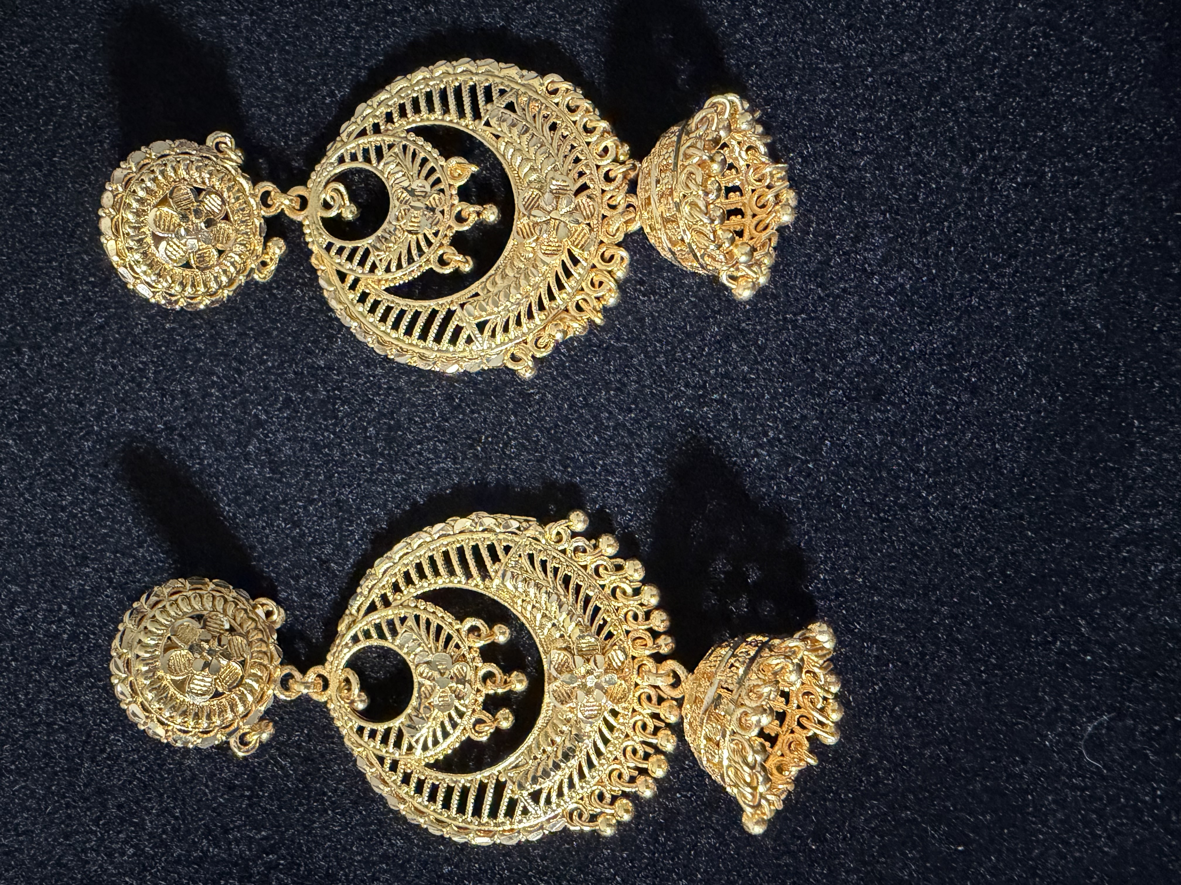 Gold Filigree Chandbali Jhumka Earrings