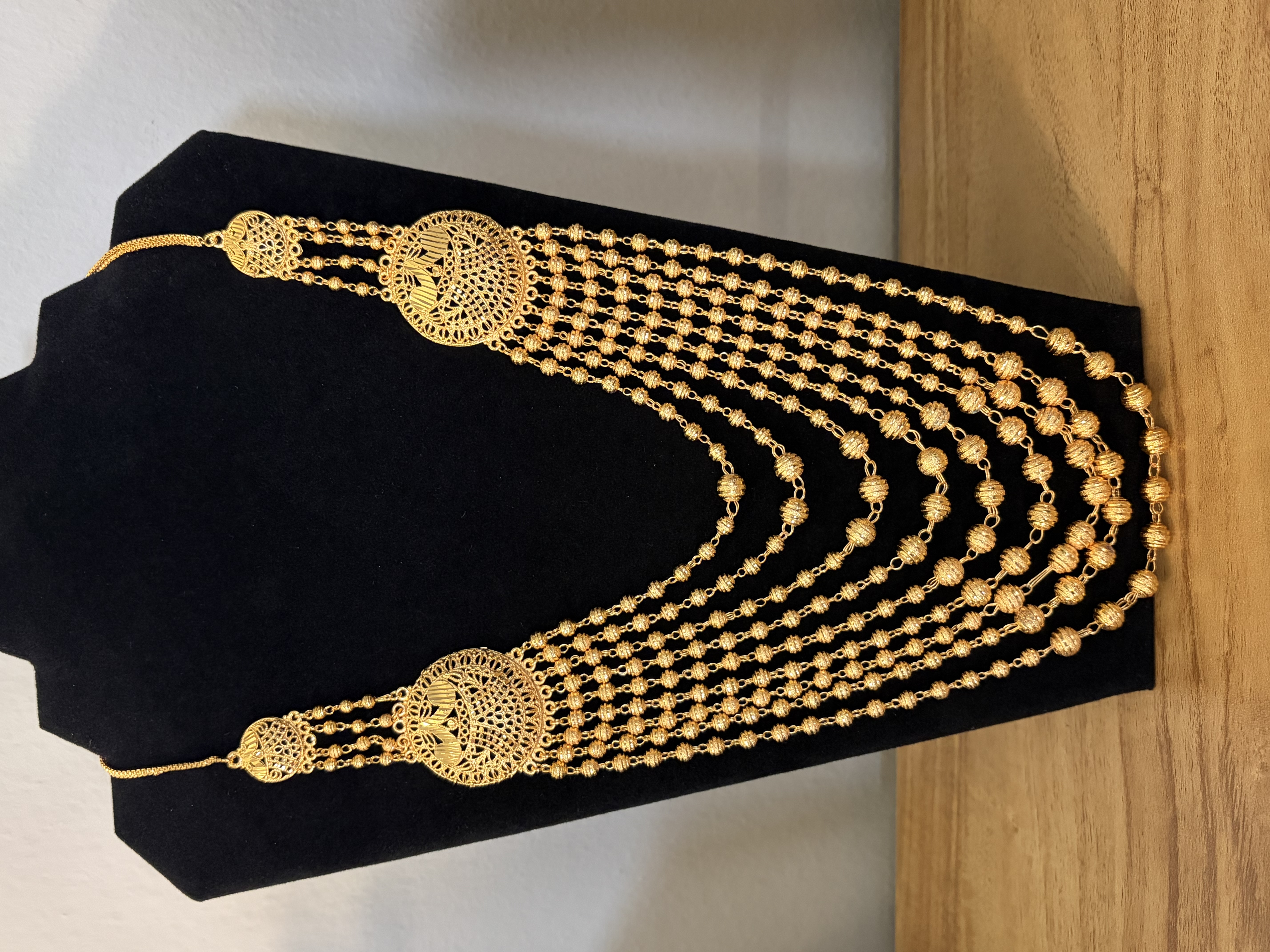 Gold Multi-Strand Beaded Long Necklace
