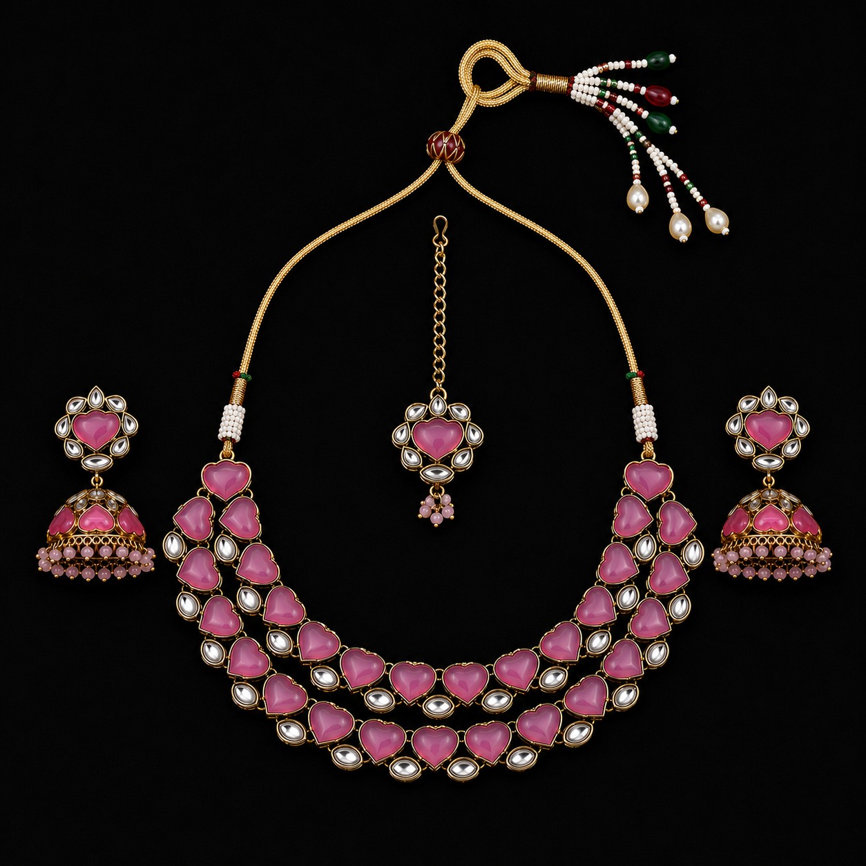 Pink Multi-Strand Beaded Choker Set