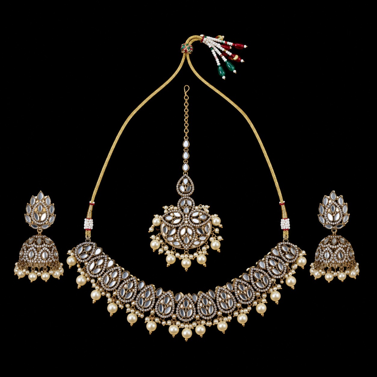 Oxidized Pearl Drop Choker Set