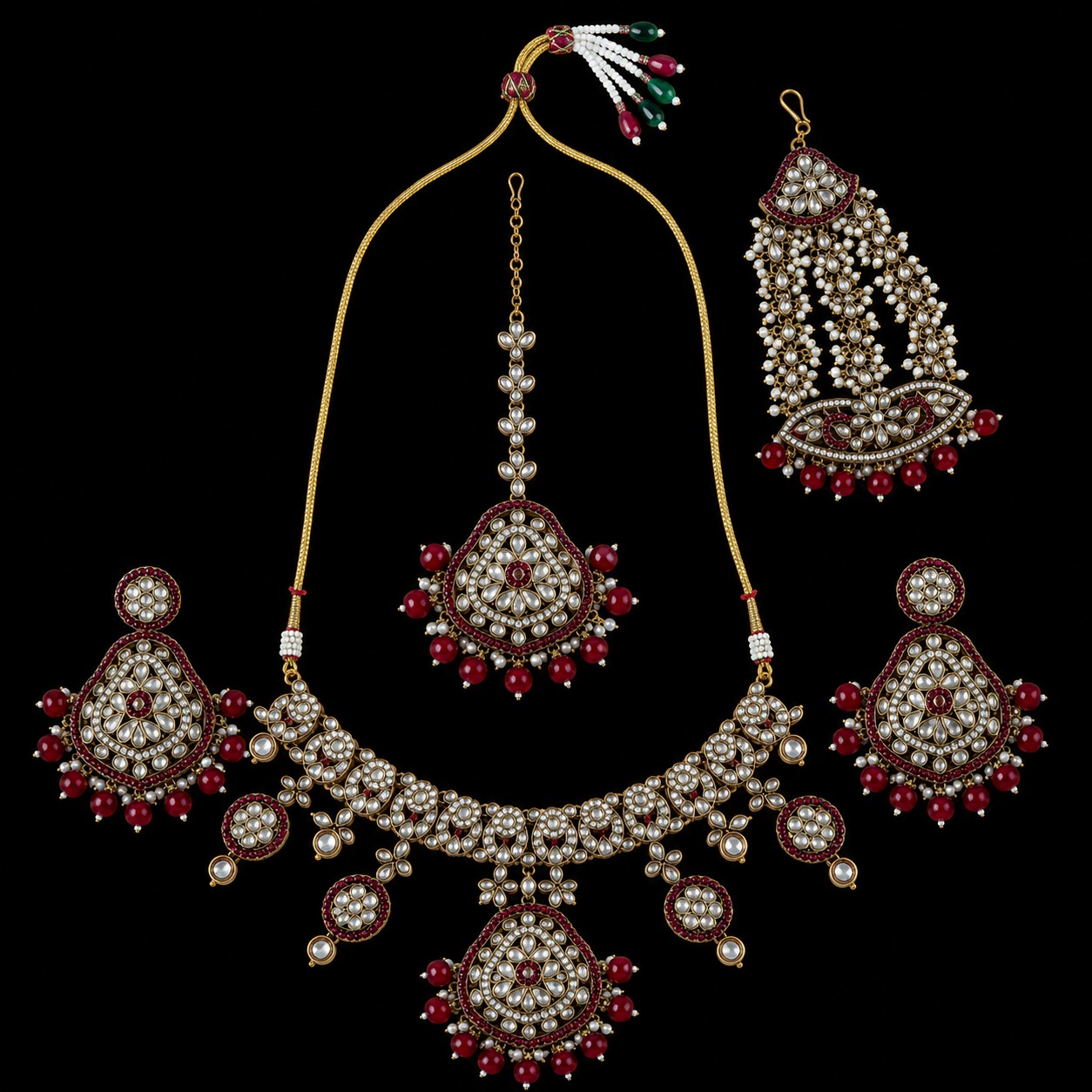 Red Kundan CZ Bridal Set