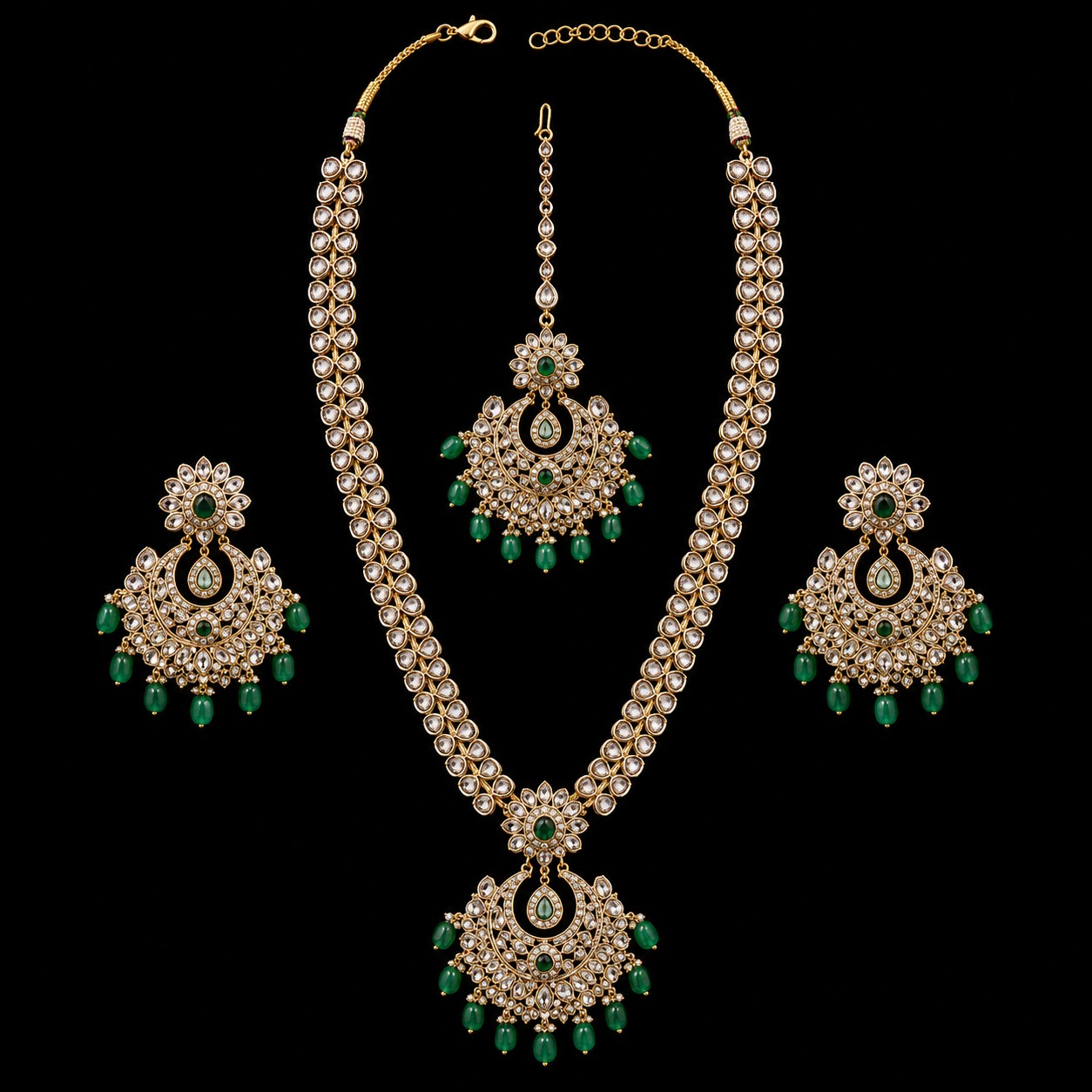 Gold CZ Rani Haar with Green Beads