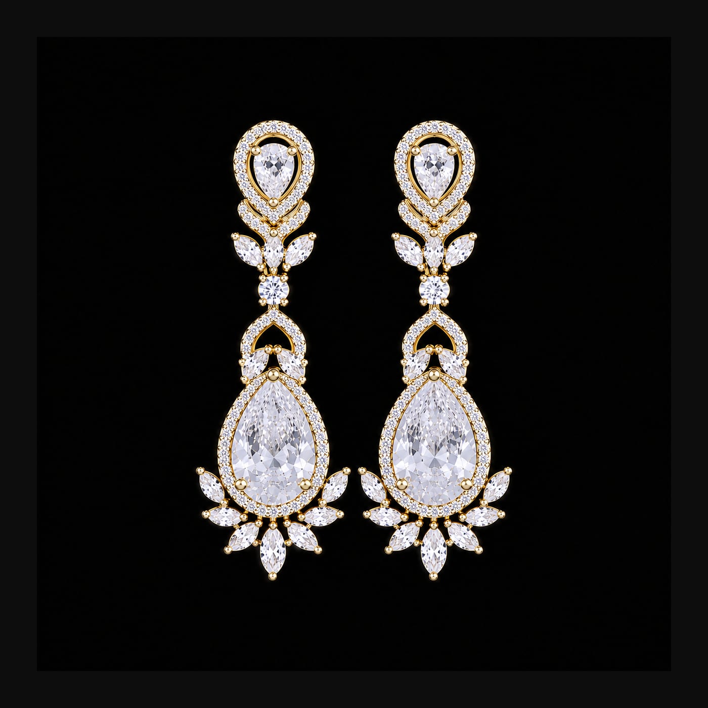 Two-Tone CZ Teardrop Drop Earrings