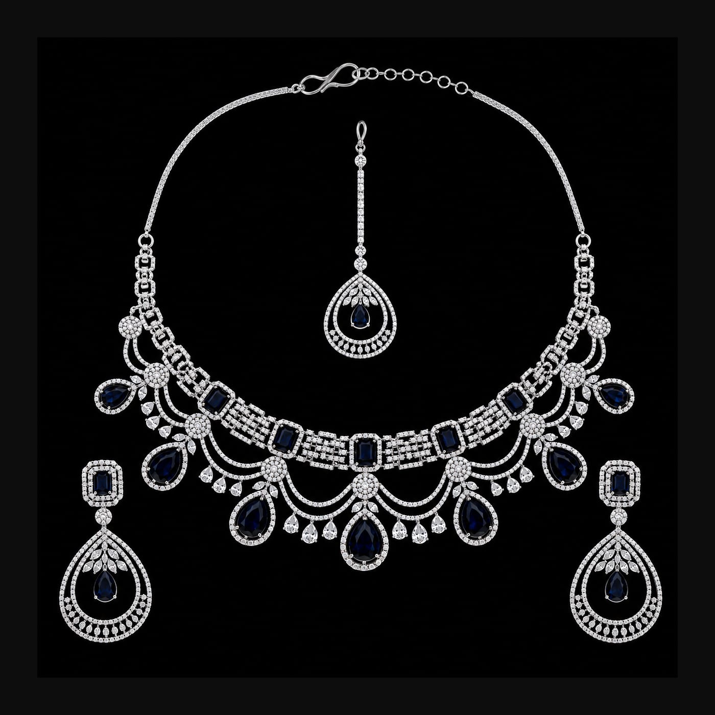 Silver CZ Navy Crown Choker Set