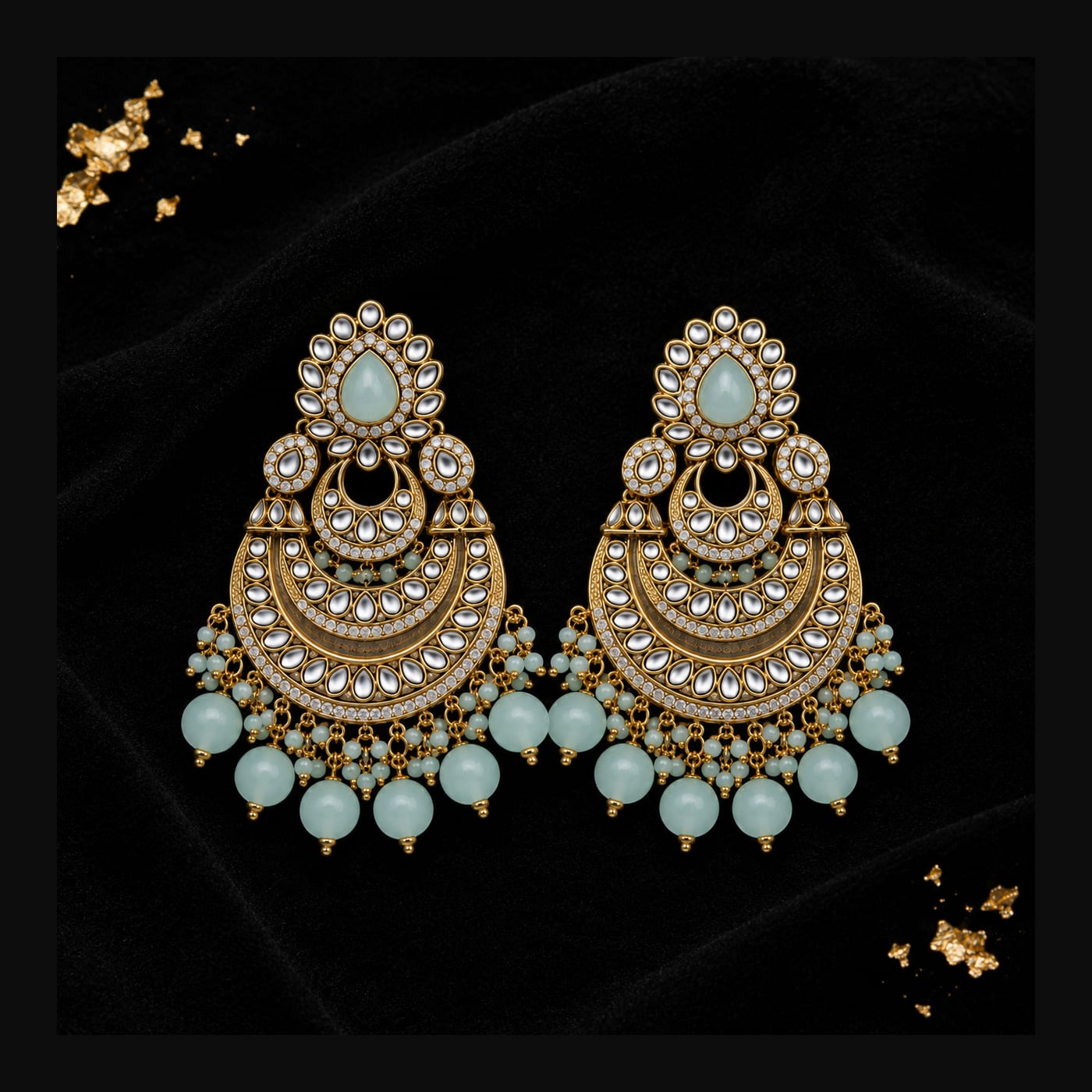 Mint Kundan Crescent Chandbali Earrings