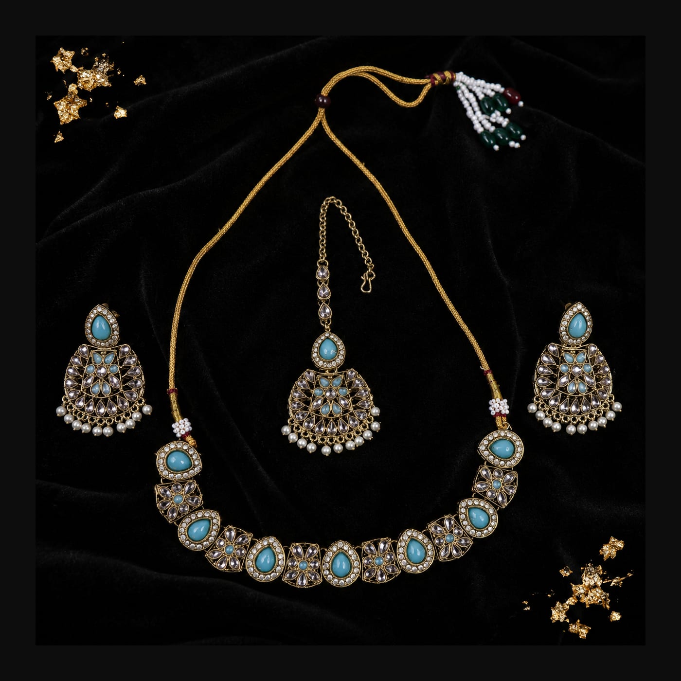 Antique Gold Turquoise Filigree Choker Set