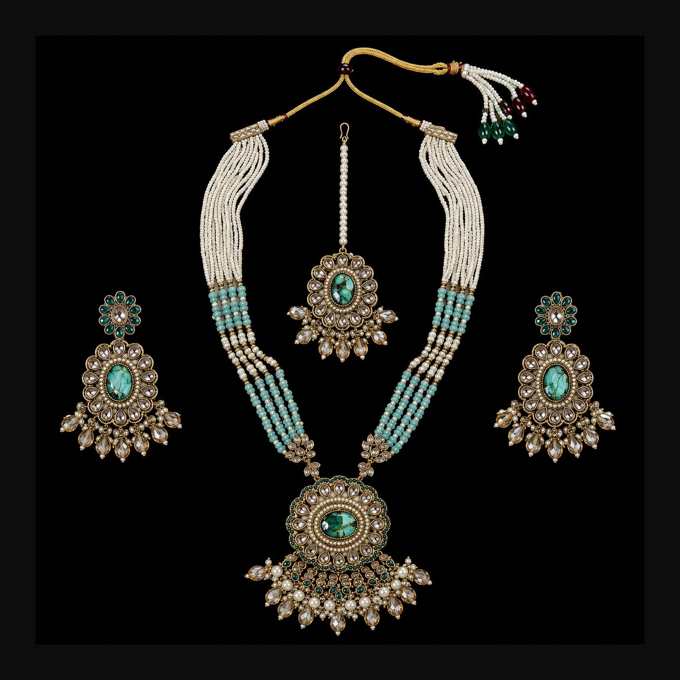 Antique Gold Teal Rani Haar Set