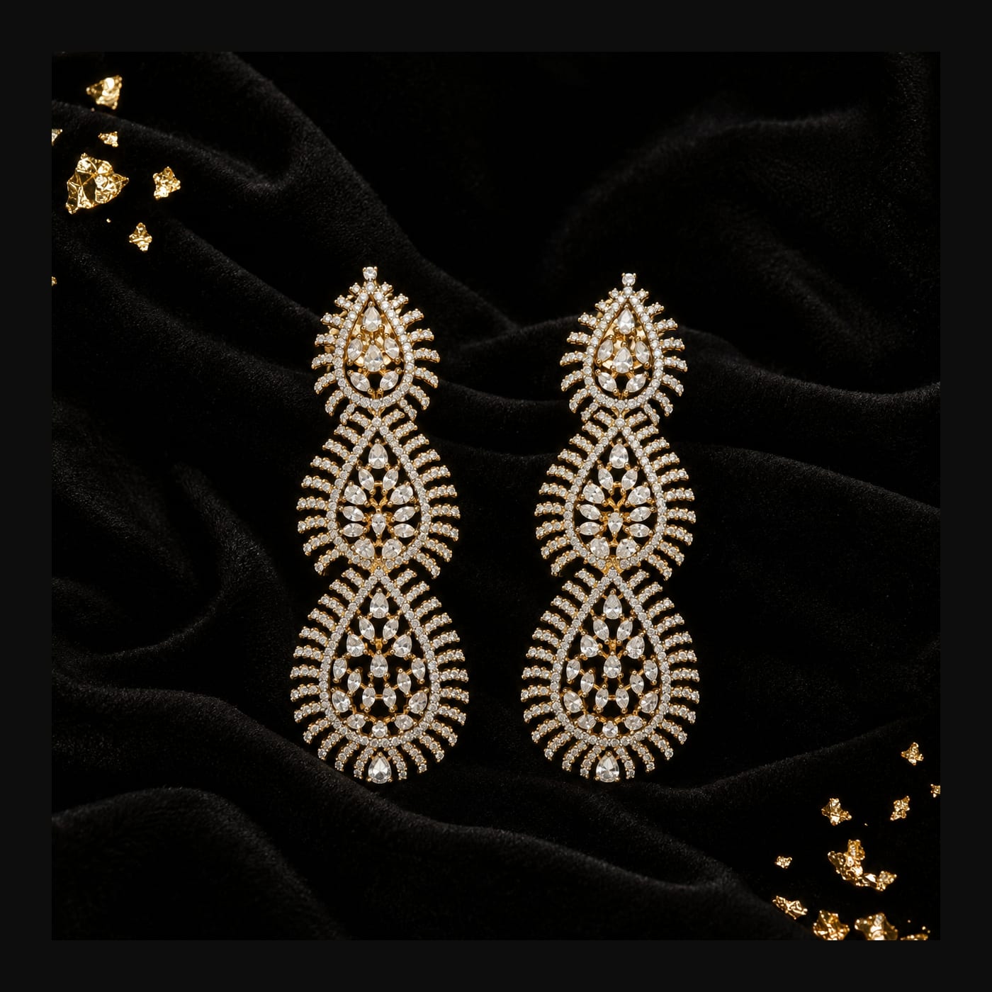 Gold Paisley Trio Statement Stud Earrings