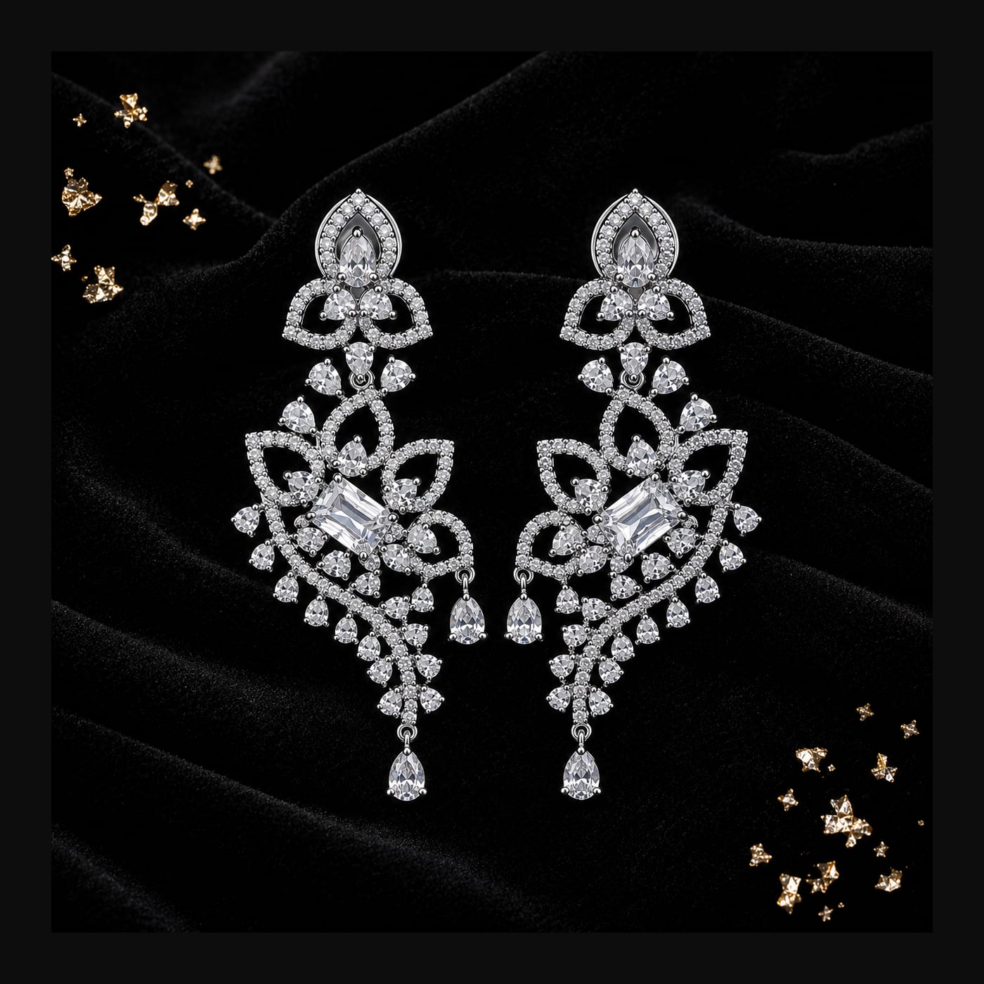Silver Floral Vine Chandelier Earrings