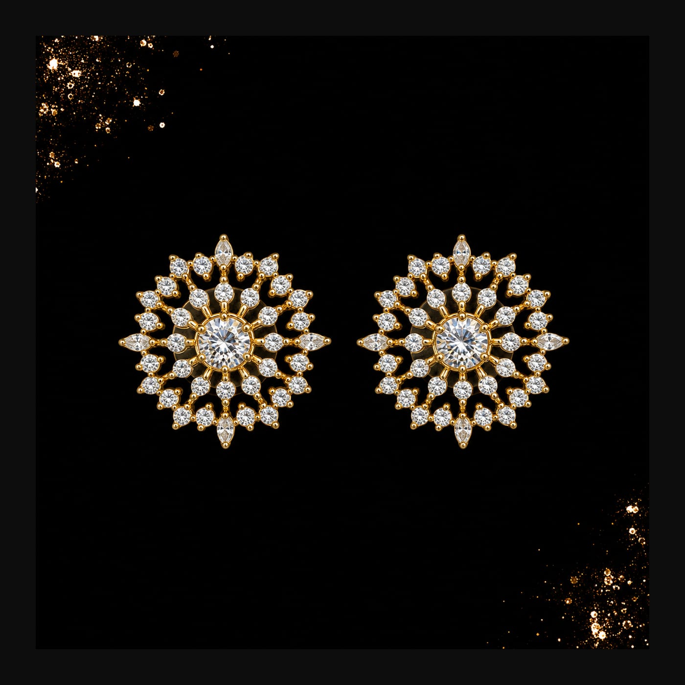 Gold Starburst Halo Stud Earrings