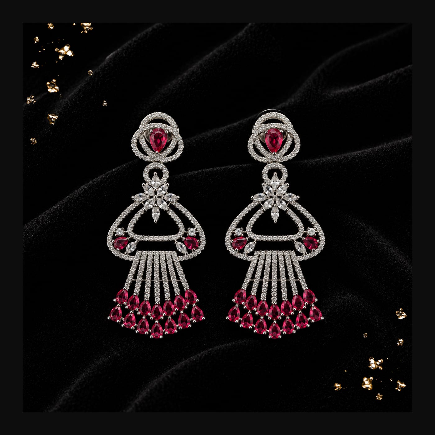 Silver Ruby Jhumka Fan Earrings