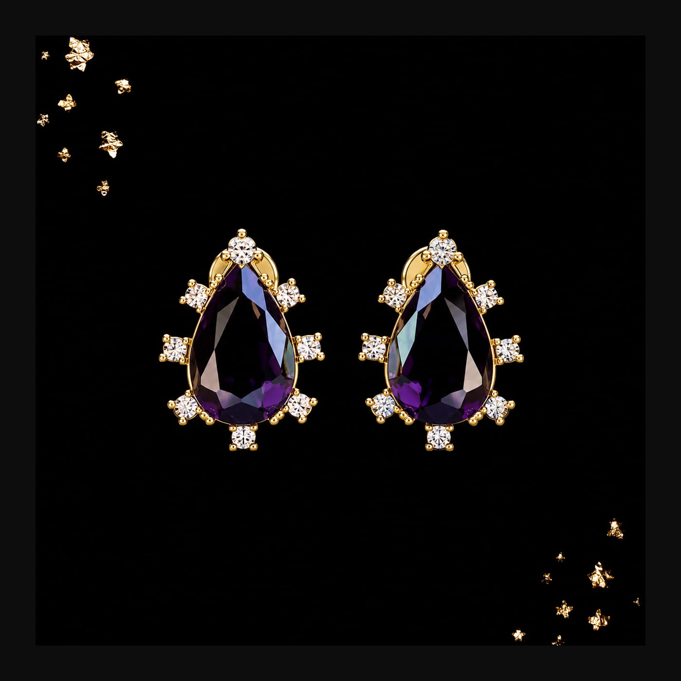 Gold Amethyst Teardrop Halo Stud Earrings