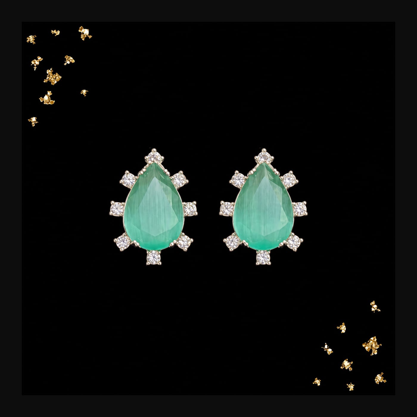 Silver Mint Teardrop Halo Stud Earrings