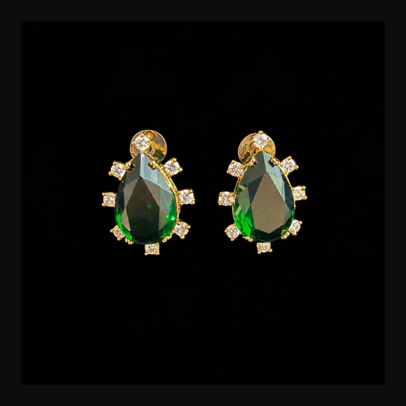 Gold Emerald Teardrop Halo Stud Earrings