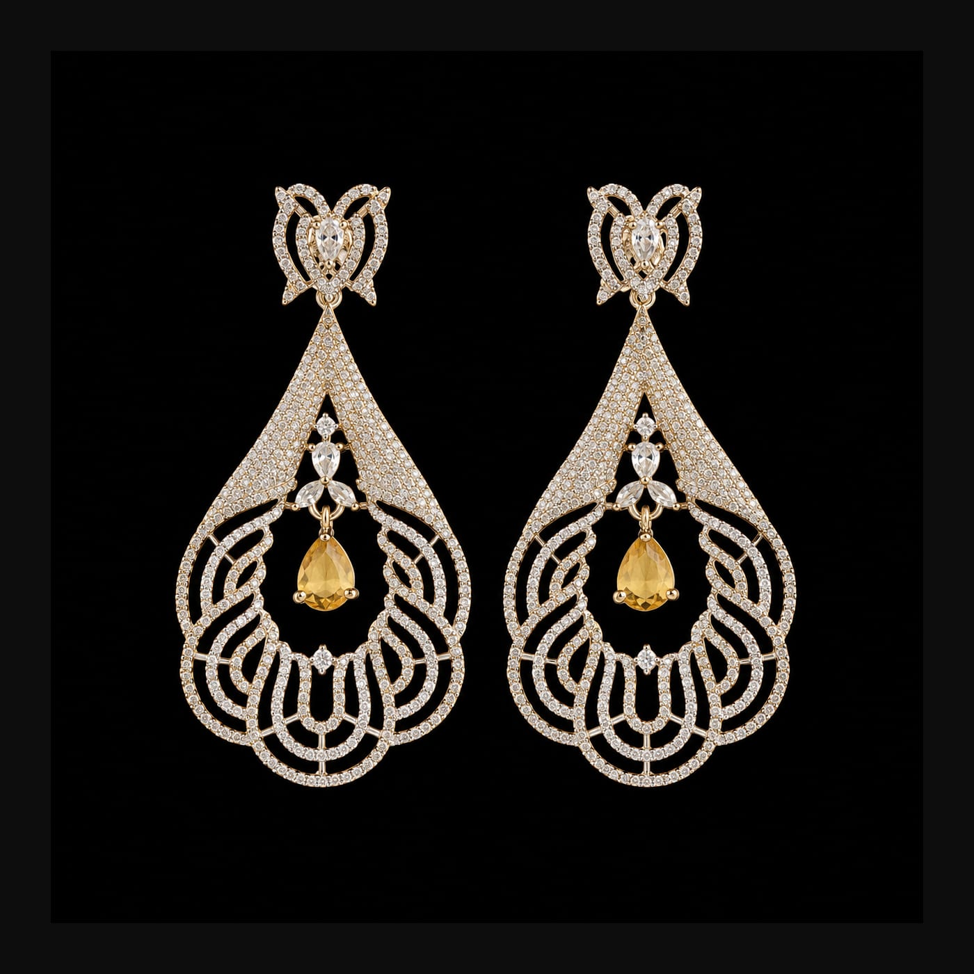 Silver Citrine Statement Chandelier Earrings