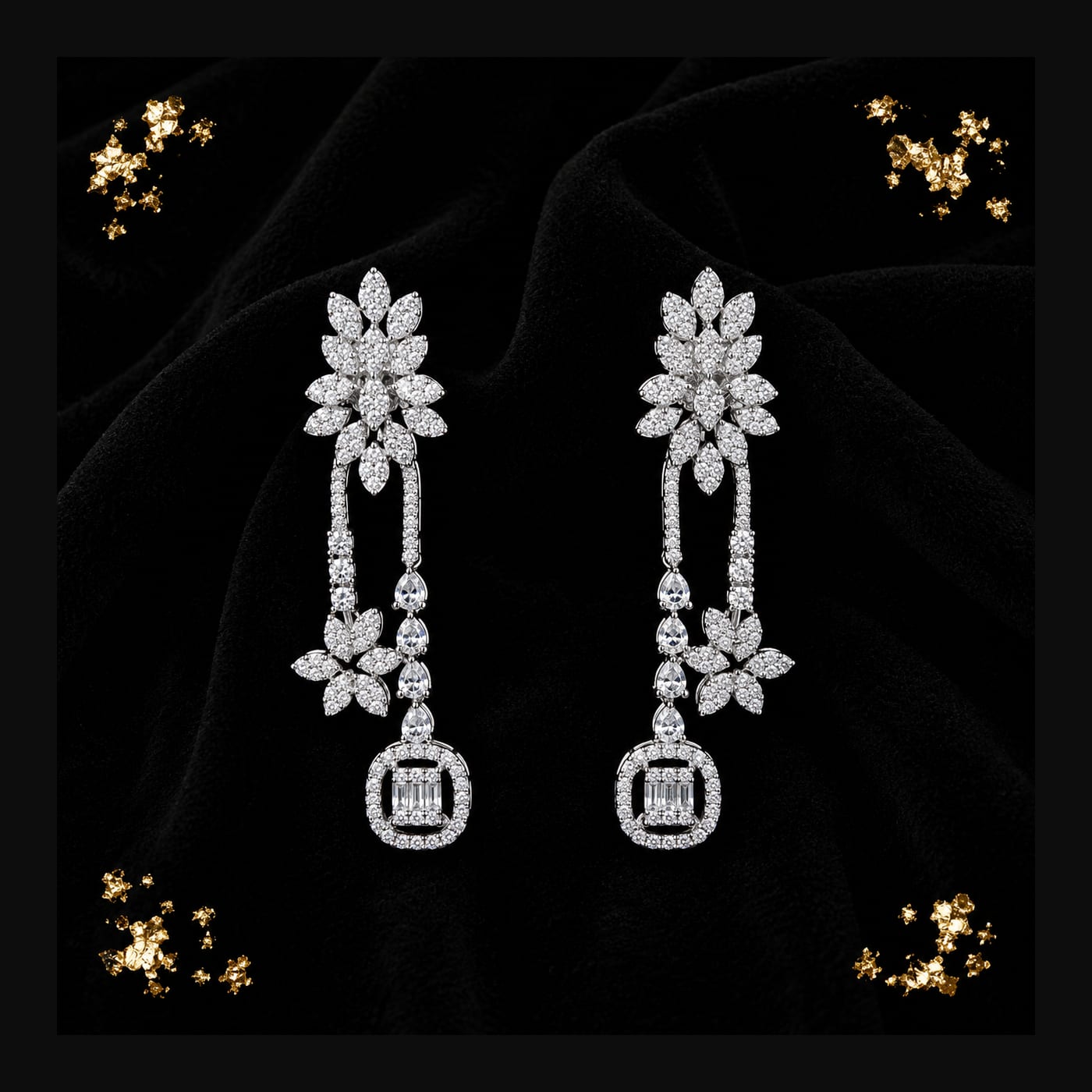 Silver Floral Vine Drop Earrings