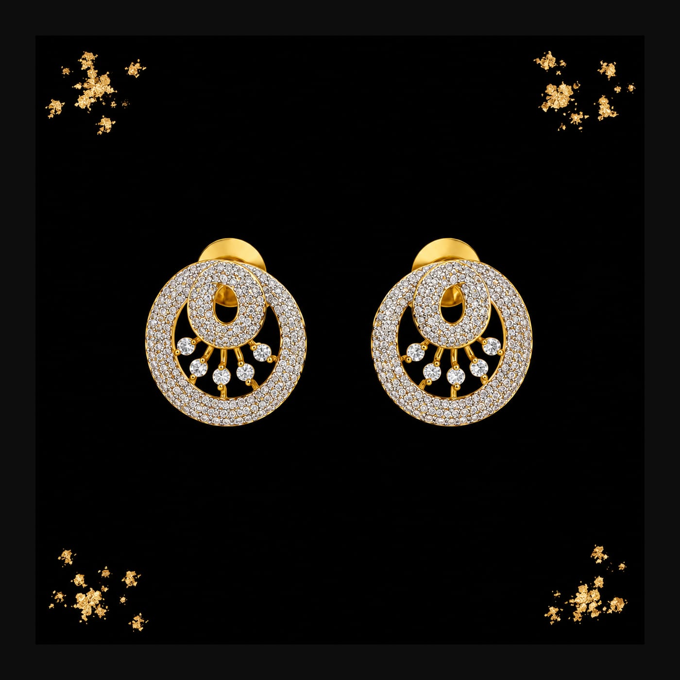 Gold Pavé Crescent Moon Stud Earrings