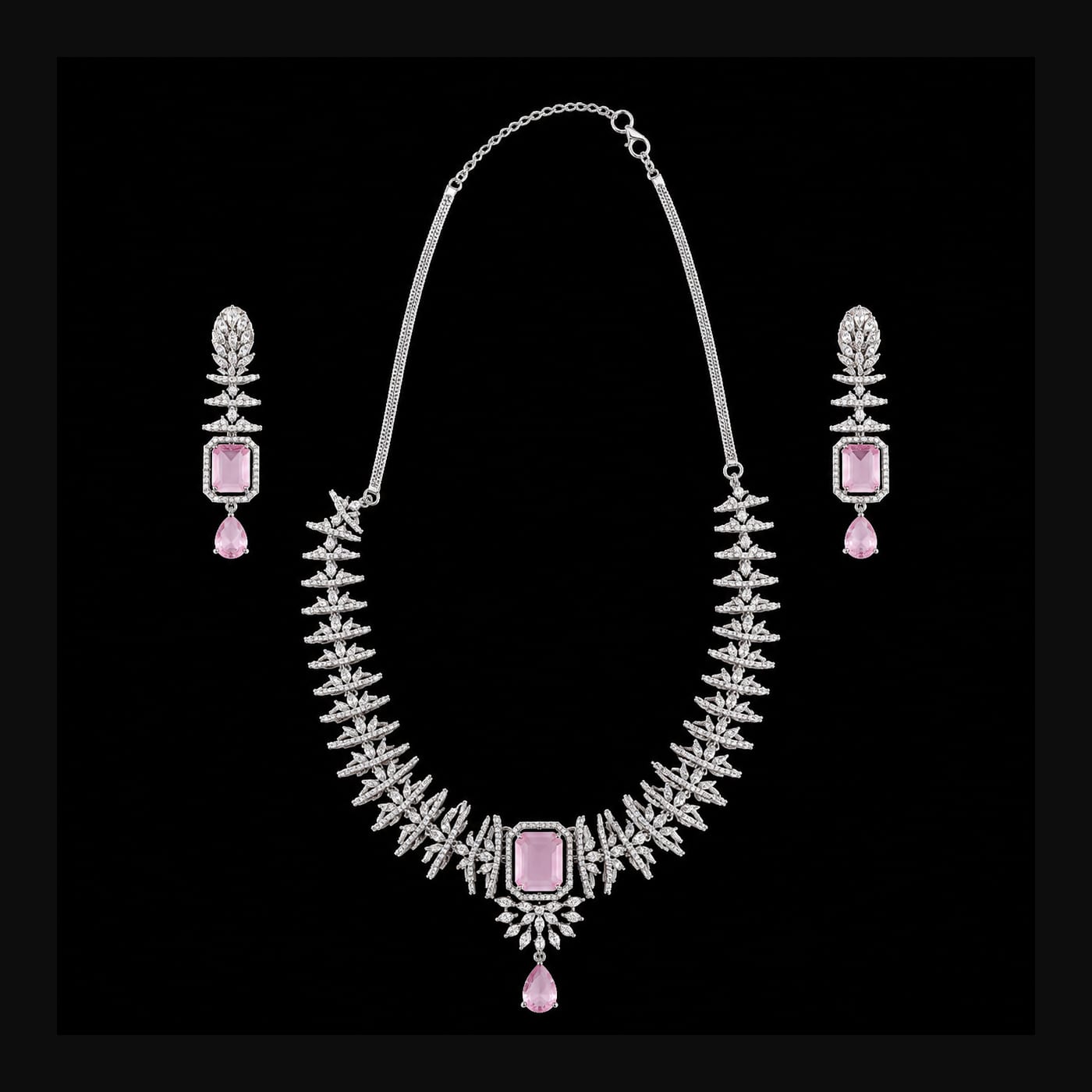 Silver Blush Feather Necklace Set