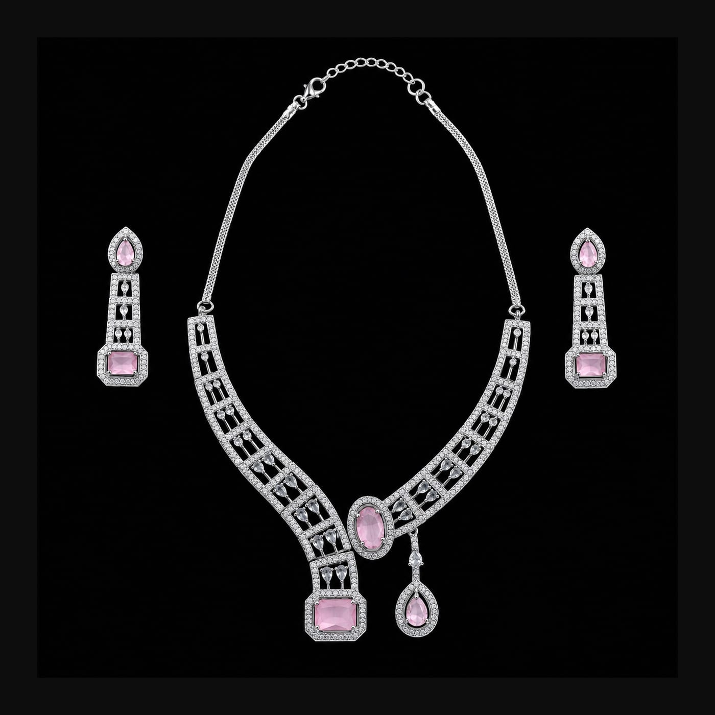 Silver Blush Art-Deco Necklace Set
