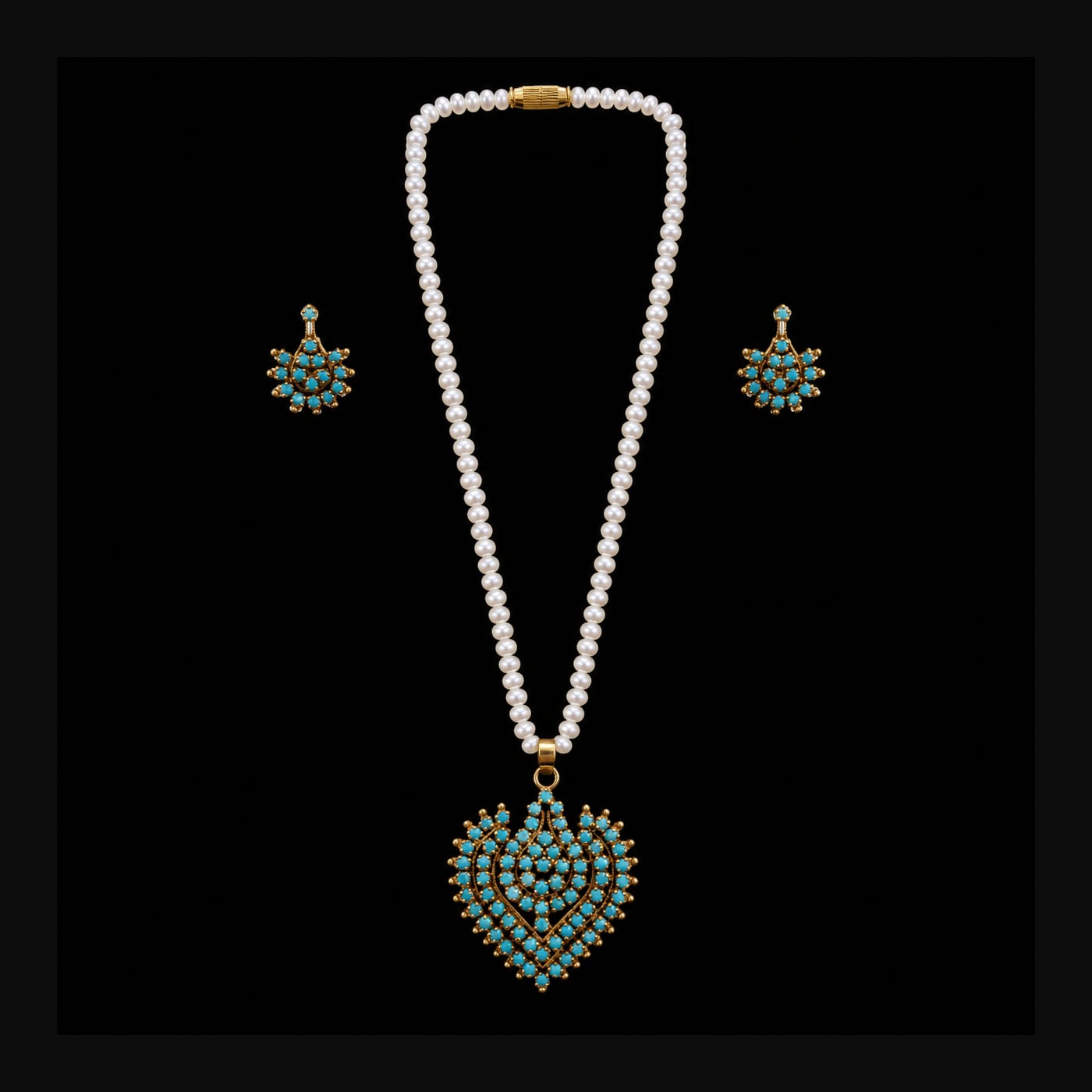 Pearl Strand Turquoise Pendant Set