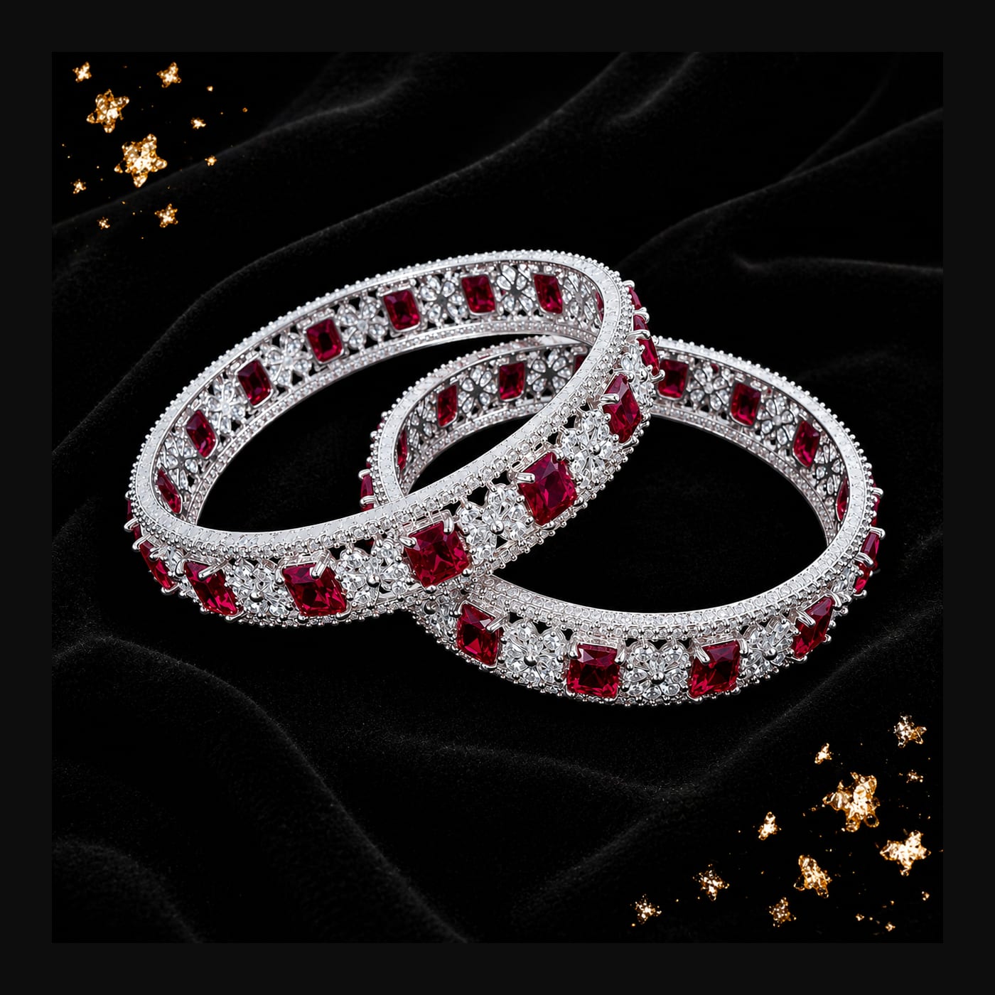 Oxidized Ruby Victorian Bangles (Pair)