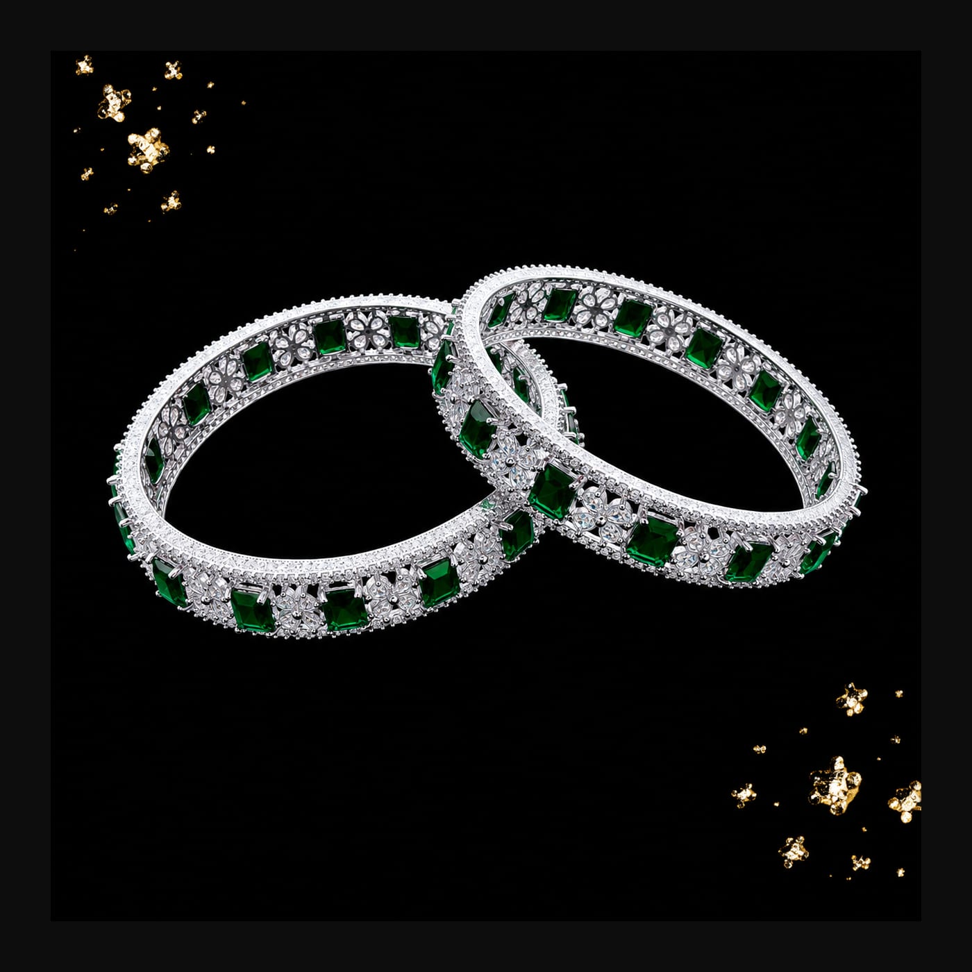 Oxidized Emerald Victorian Bangles (Pair)