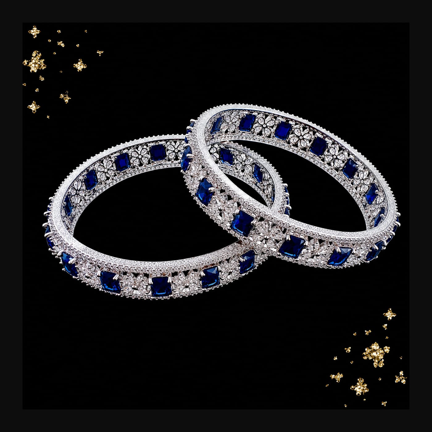 Oxidized Sapphire Victorian Bangles (Pair)