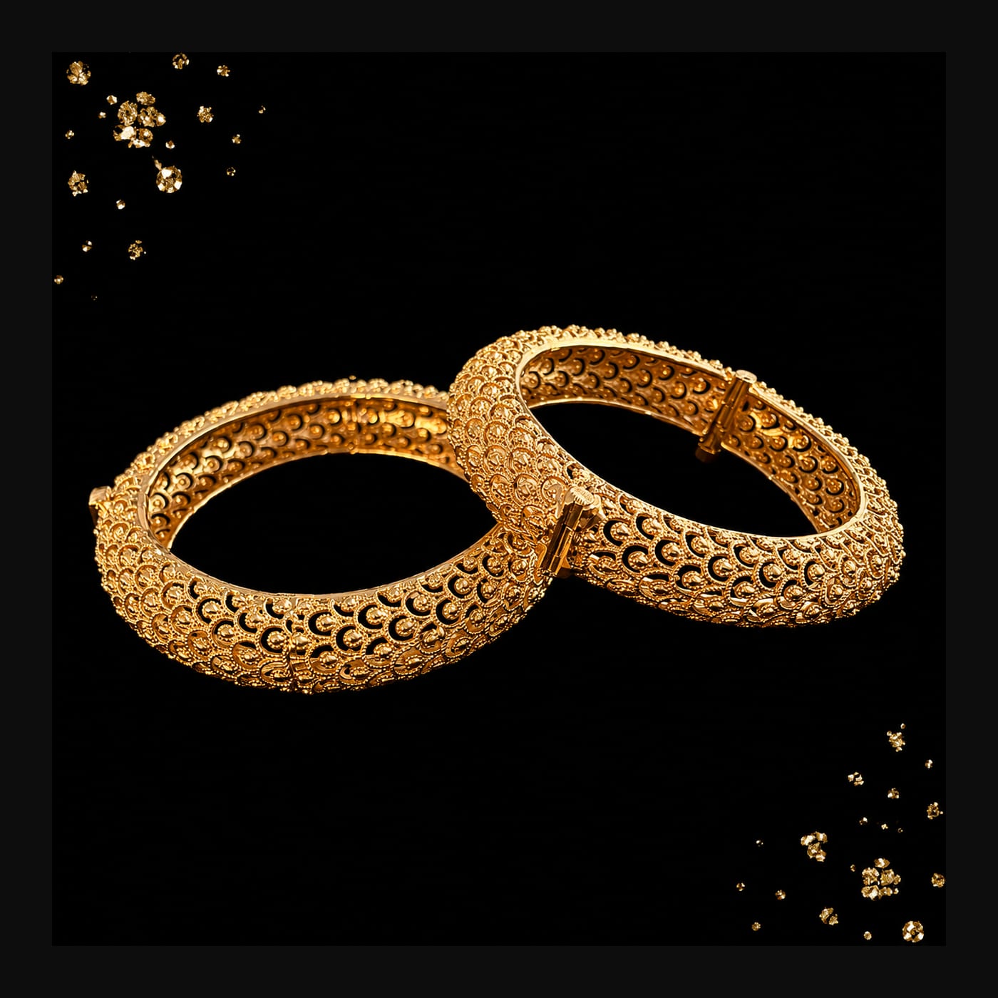 Antique Gold Fish-Scale Textured Bangles (Pair)