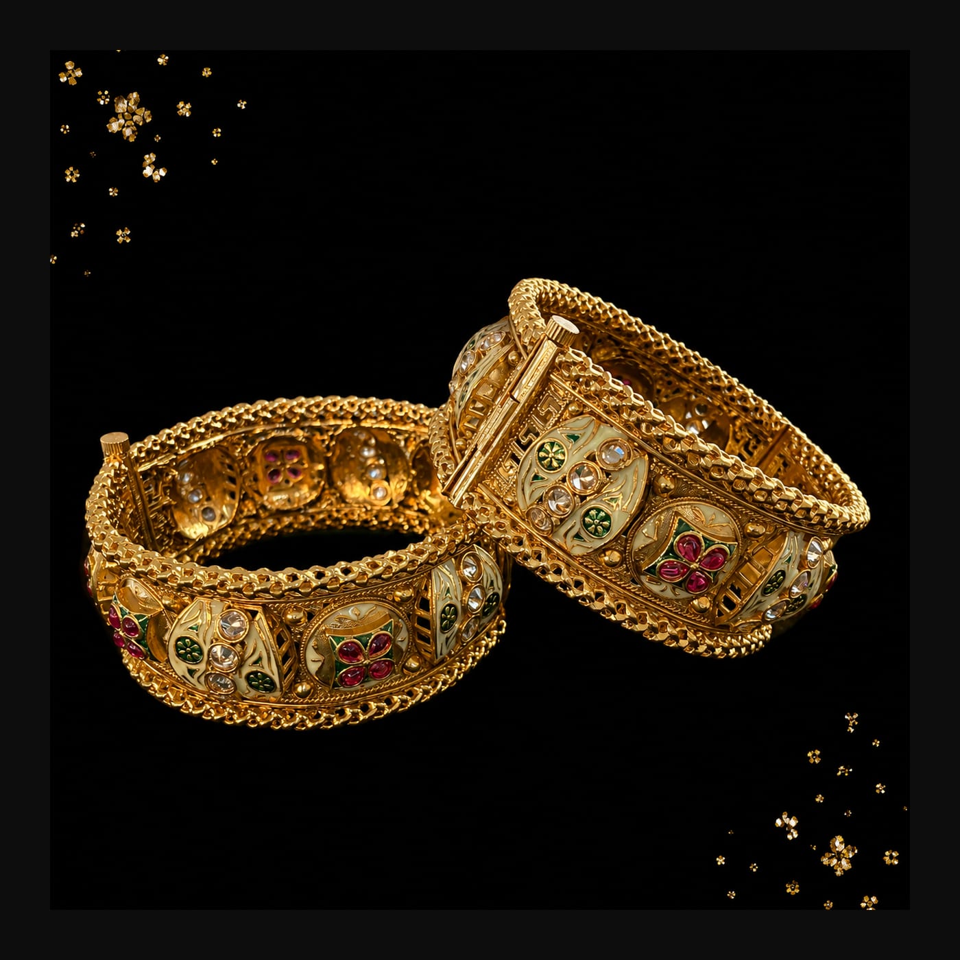 Antique Gold Temple Pearl Bangles (Pair)