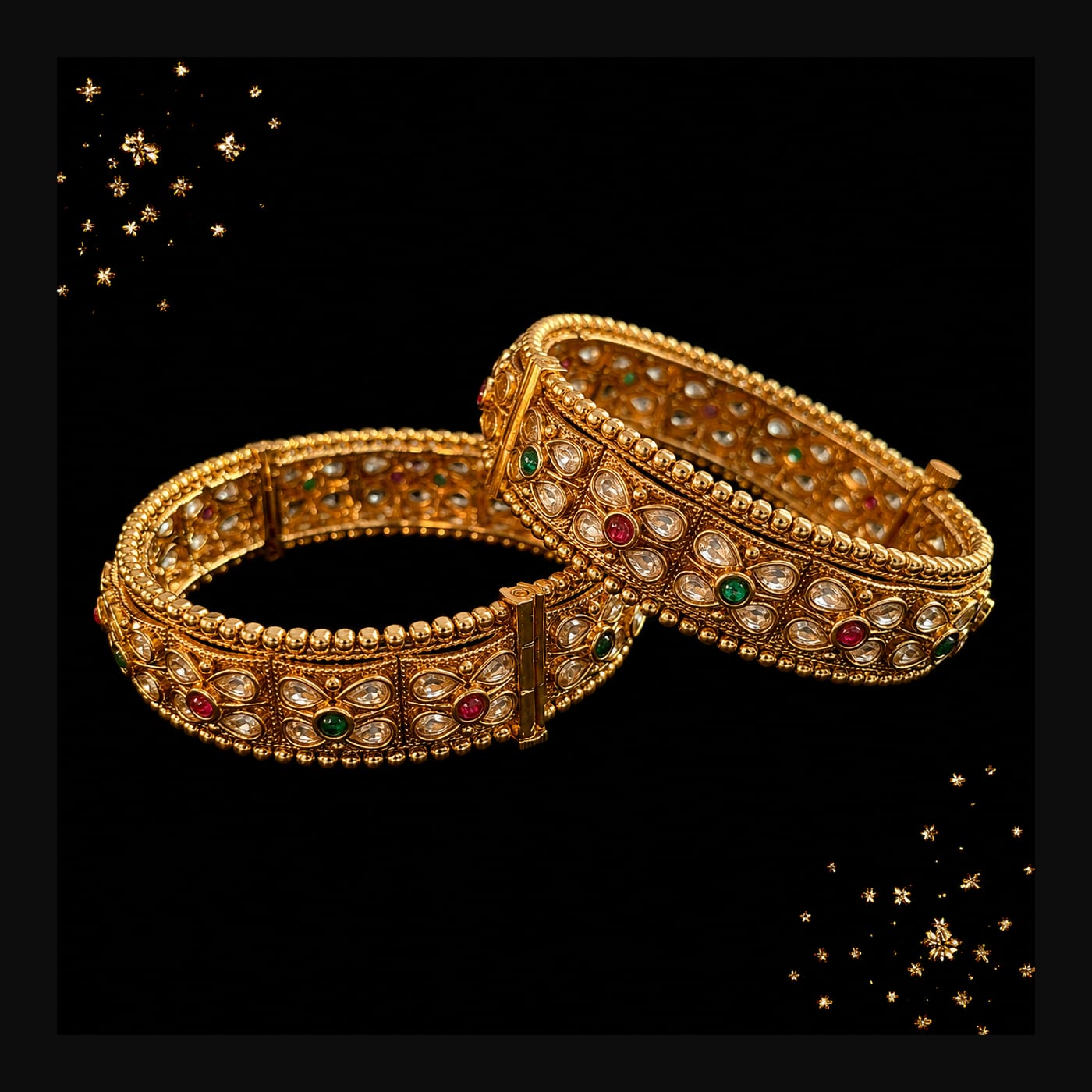 Antique Gold Meenakari Enamel Bangles (Pair)