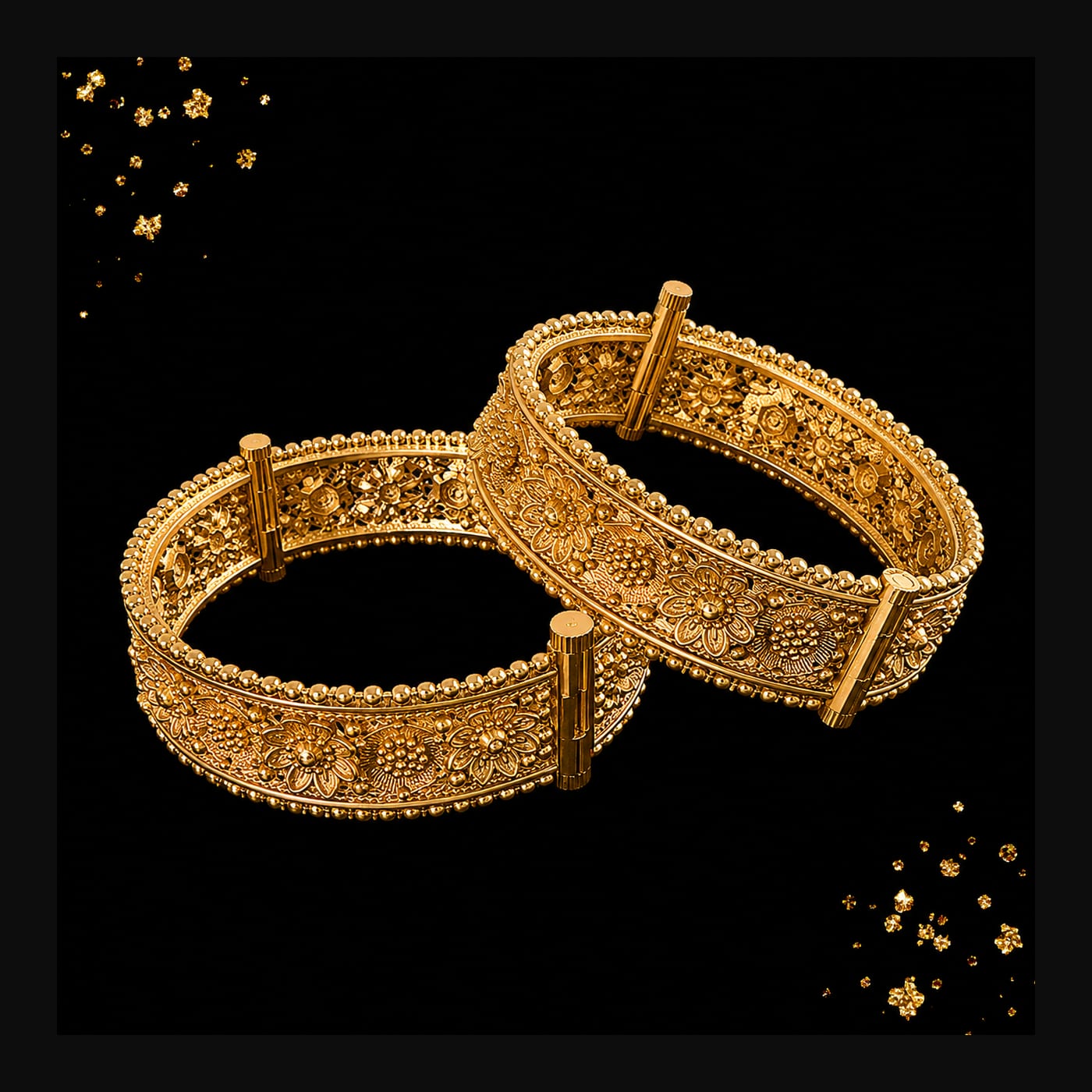 Antique Gold Kundan Navratna Bangles (Pair)