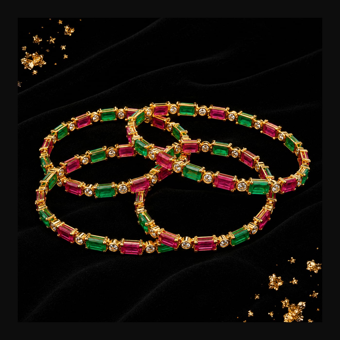 Antique Gold Filigree Floral Bangles (Pair)
