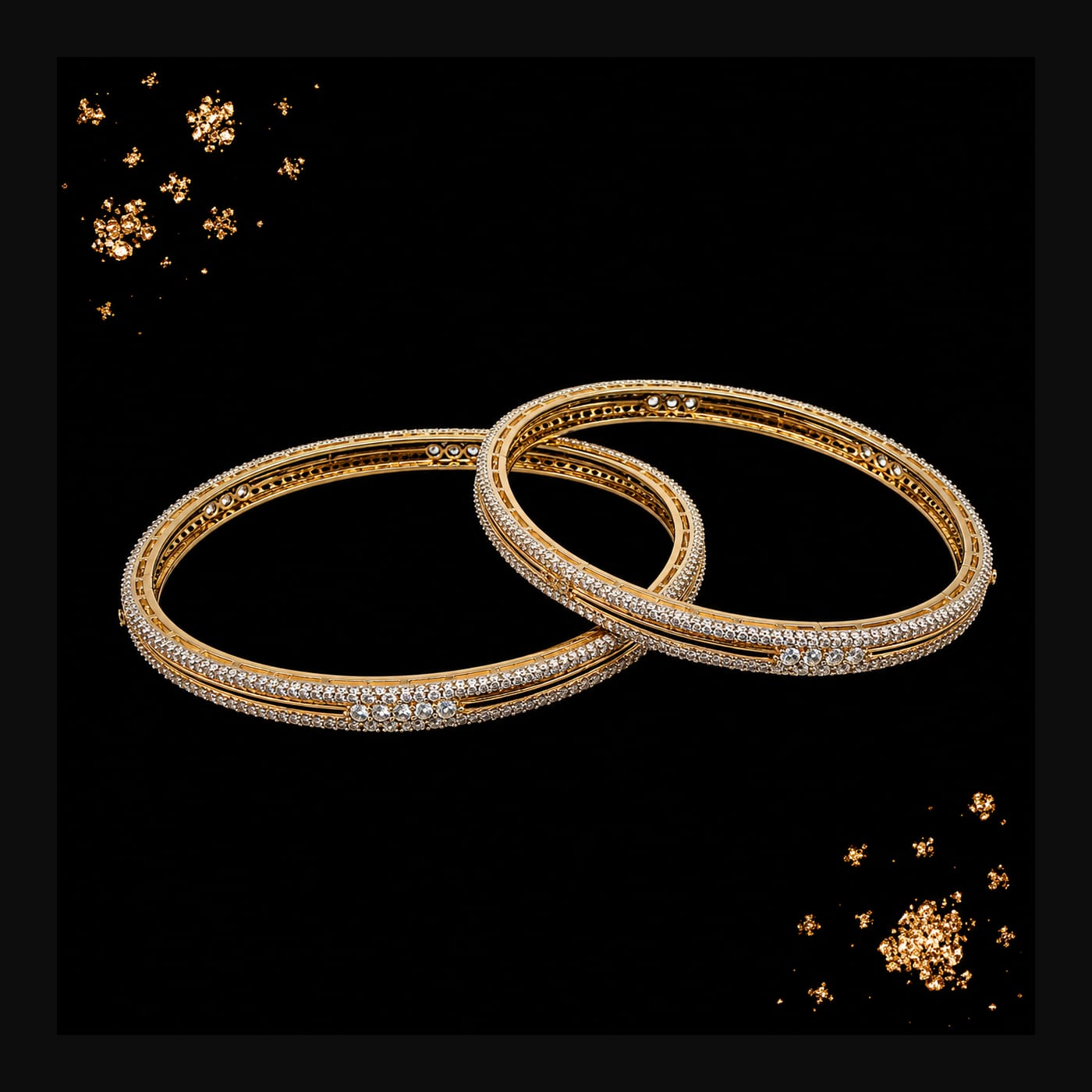Gold CZ Pavé Slim Bangles (Pair)