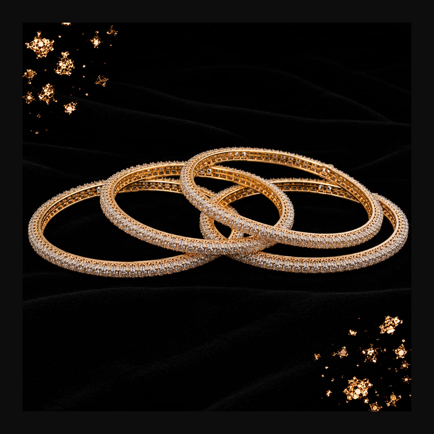 Rose Gold CZ Sparkle Bangles (Set of 4)