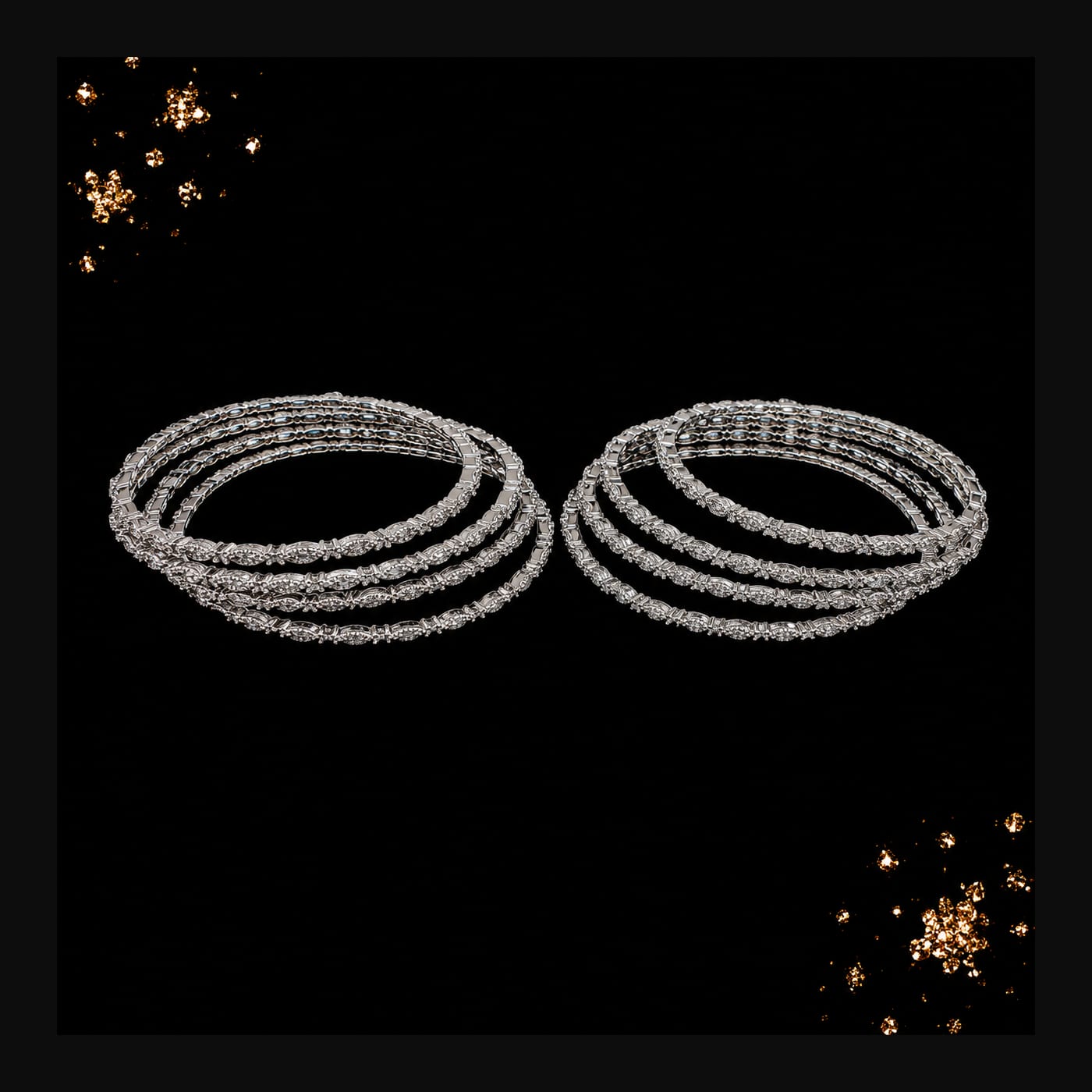 Silver CZ Sparkle Bangles (Set of 4)